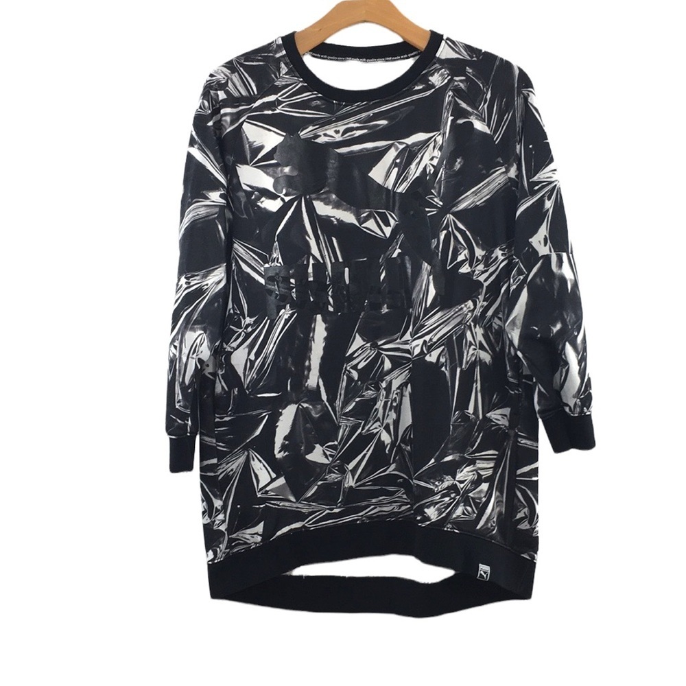 Puma Way 1 Black‎ White Patterned Sweatshirt Mens Large Graphic Logo Pullover